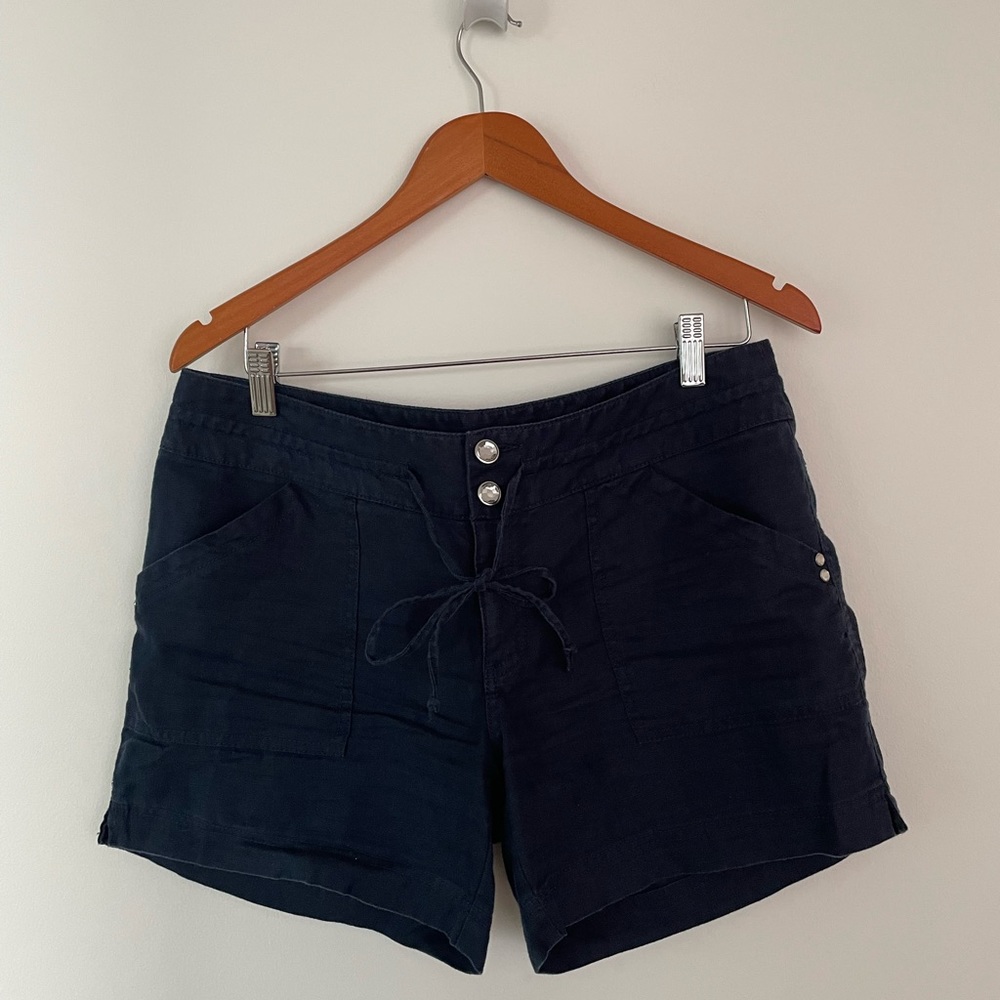 INC navy blue linen shorts with studded pockets